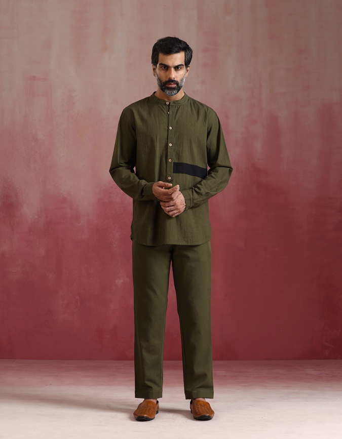 Buy Men Olive Cotton Co Ord Set by TRUEBROWNS MEN at Ogaan Market Online Shopping Site